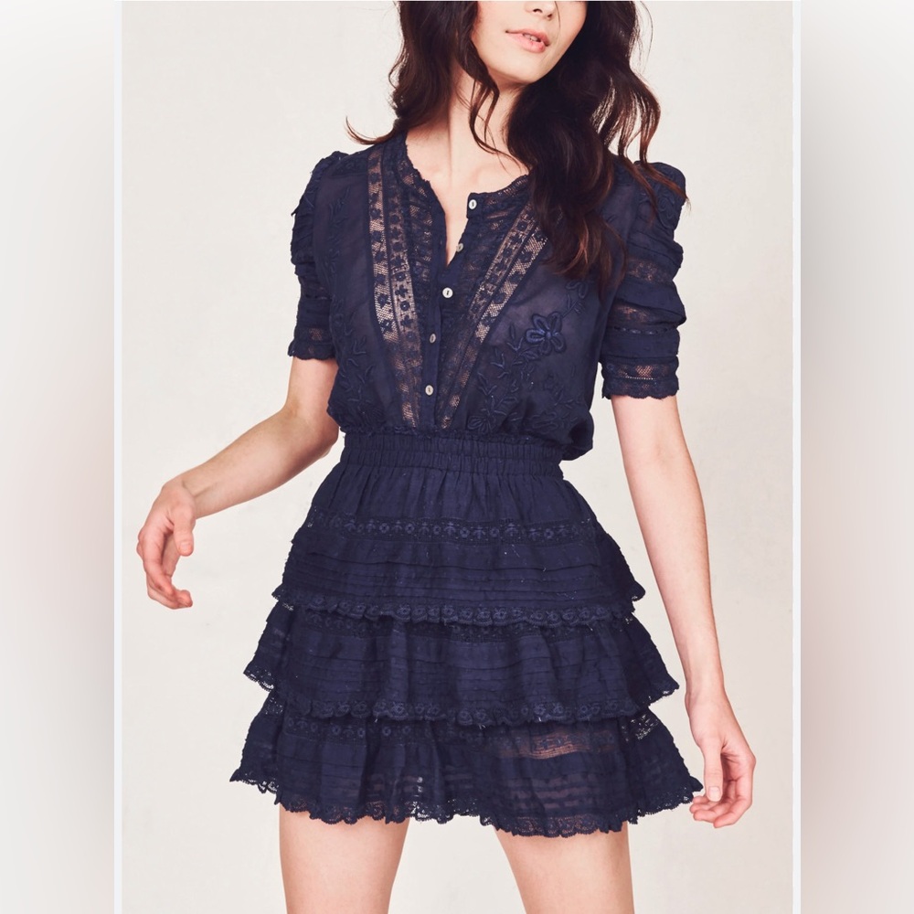 Love shack Fancy Quincy Dress Navy Blue